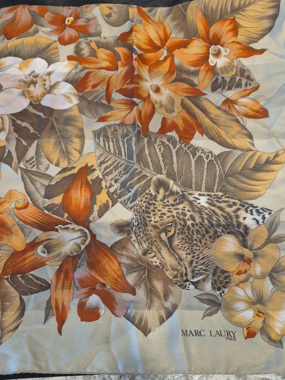 Vintage Marc Laury Paris Floral & Leopard Print Square Scarf 32x32